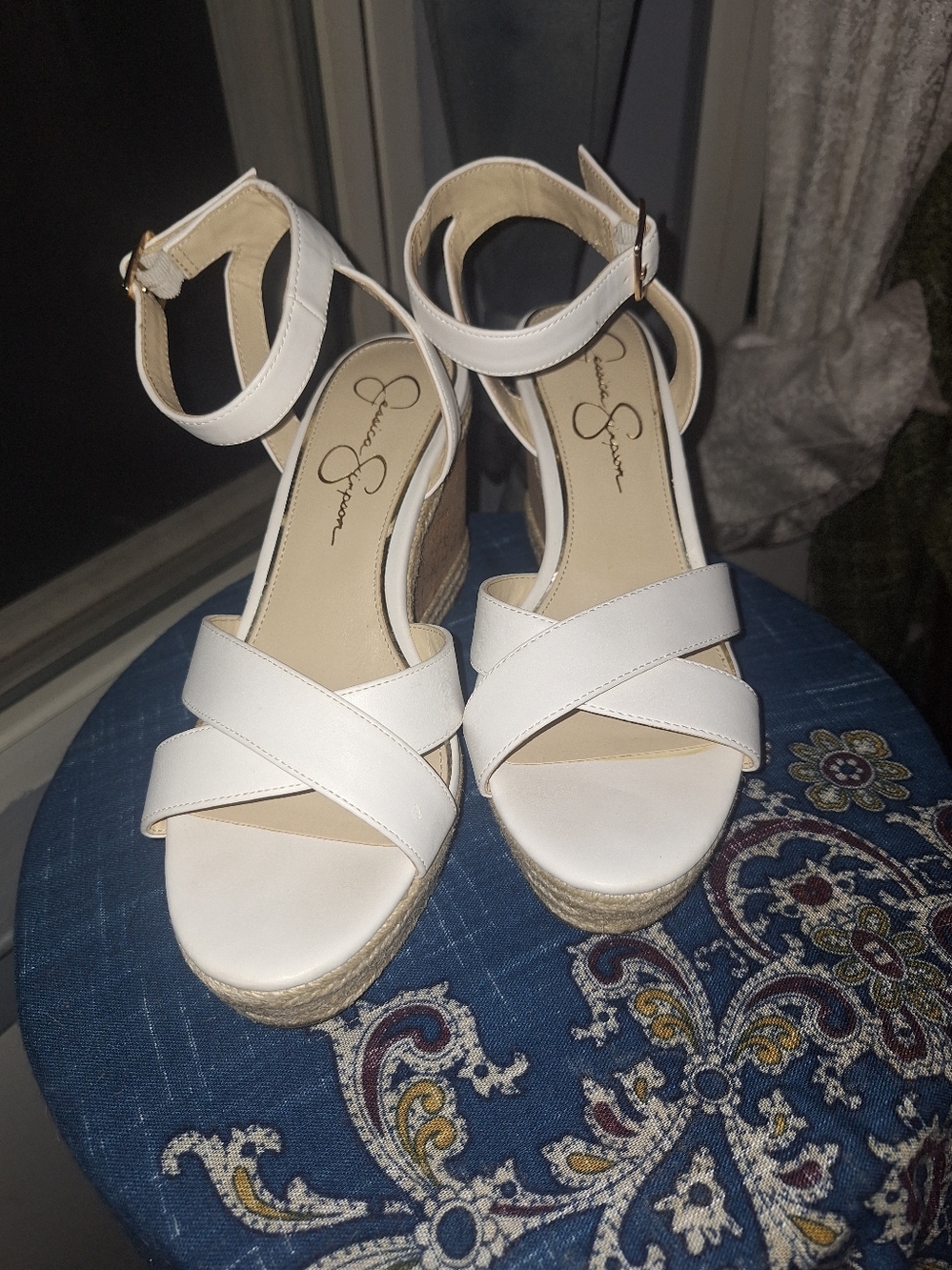 NWOB Jessica Simpson White Crisscross Ankle-Strap Espadrille Wedges